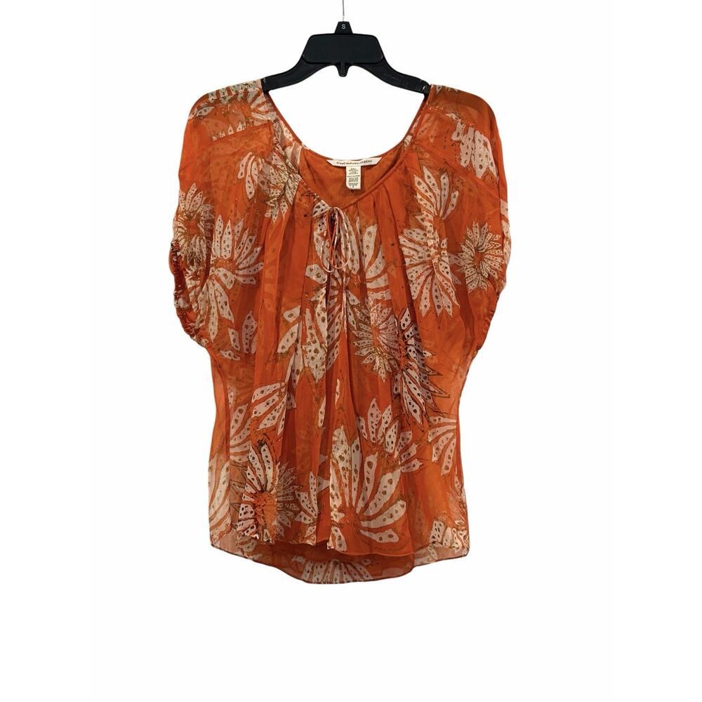Diane Von Furstenberg Orange Floral 100% Silk Blouse Women’s Size 2 Flowy